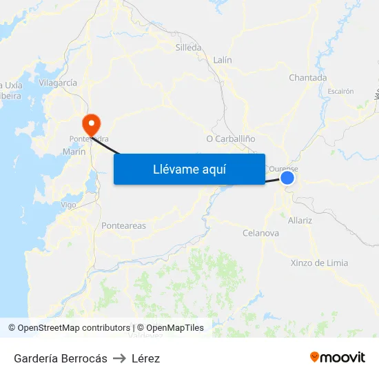 Gardería Berrocás to Lérez map