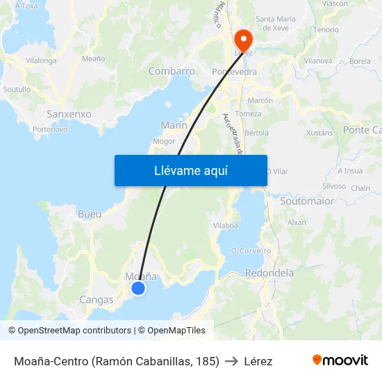 Moaña-Centro (Ramón Cabanillas, 185) to Lérez map