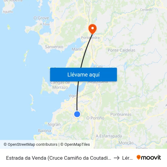 Estrada da Venda (Cruce Camiño da Coutadiña) to Lérez map