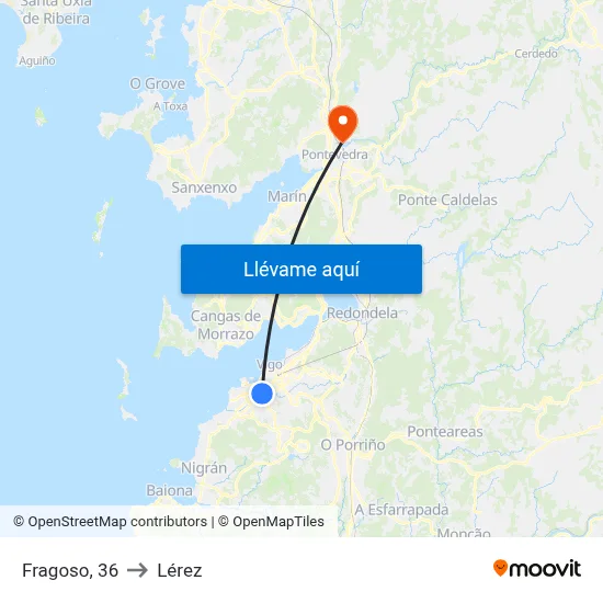 Fragoso, 36 to Lérez map