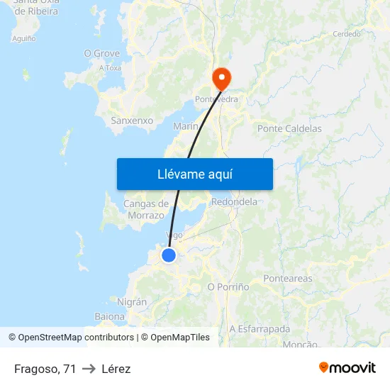 Fragoso, 71 to Lérez map
