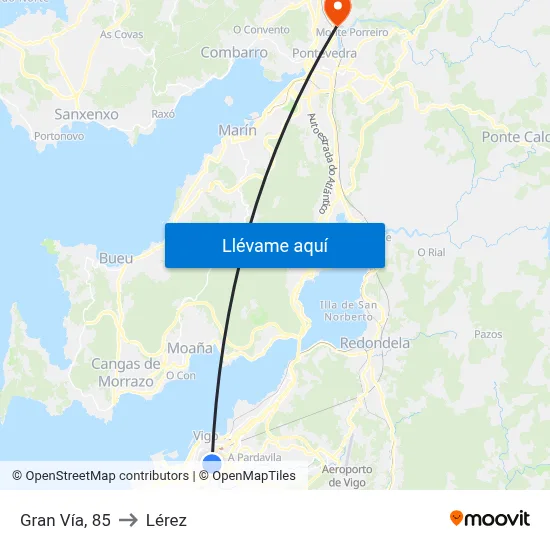 Gran Vía, 85 to Lérez map