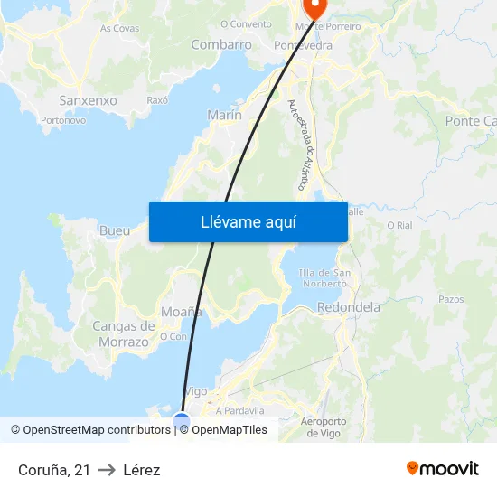 Coruña, 21 to Lérez map