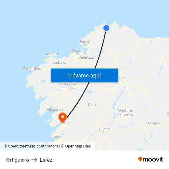 Ortigueira to Lérez map