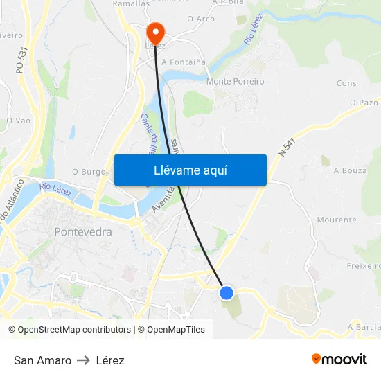 San Amaro to Lérez map
