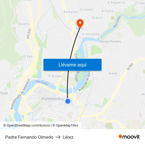 Padre Fernando Olmedo to Lérez map