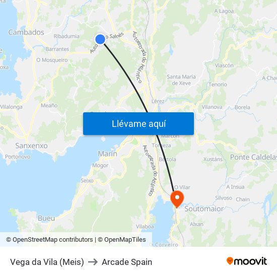 Vega da Vila (Meis) to Arcade Spain map