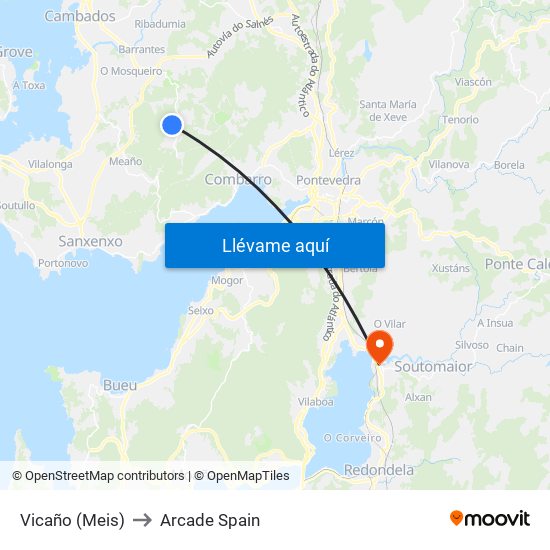 Vicaño (Meis) to Arcade Spain map