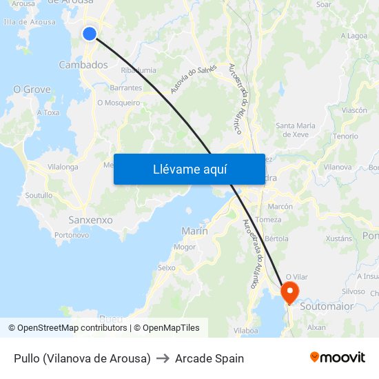 Pullo (Vilanova de Arousa) to Arcade Spain map