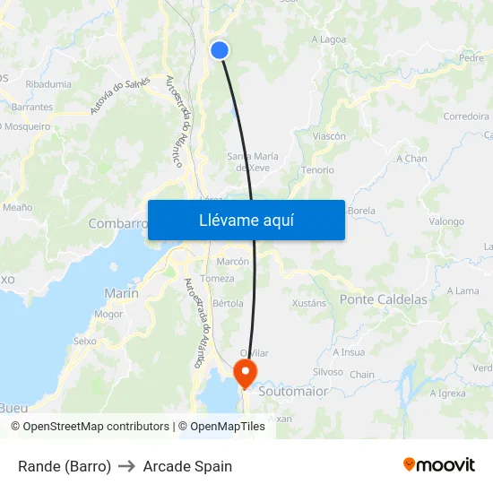 Rande (Barro) to Arcade Spain map