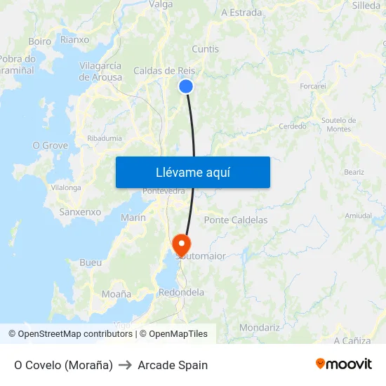 O Covelo (Moraña) to Arcade Spain map