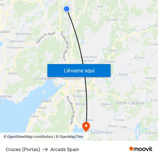 Cruces (Portas) to Arcade Spain map