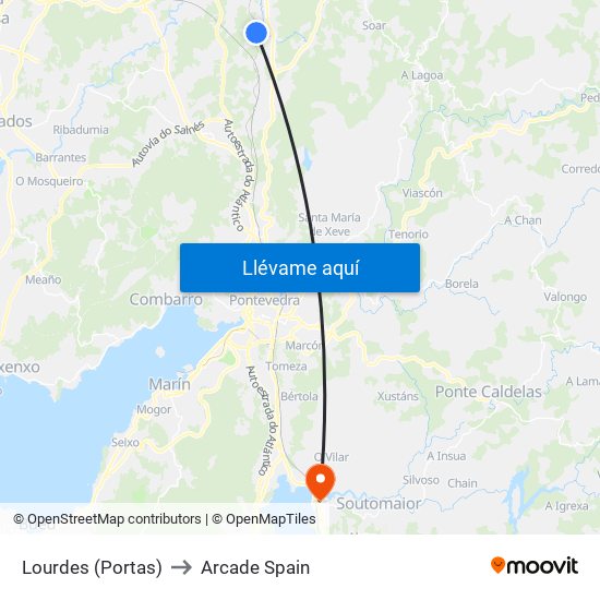 Lourdes (Portas) to Arcade Spain map