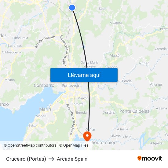 Cruceiro (Portas) to Arcade Spain map