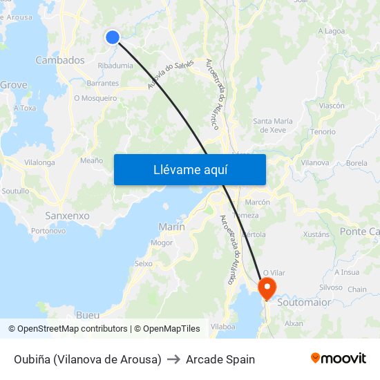 Oubiña (Vilanova de Arousa) to Arcade Spain map
