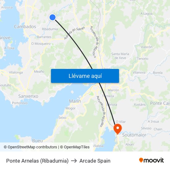 Ponte Arnelas (Ribadumia) to Arcade Spain map