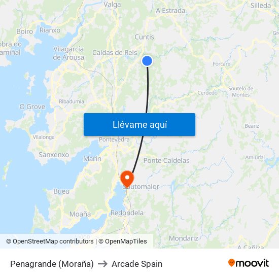 Penagrande (Moraña) to Arcade Spain map