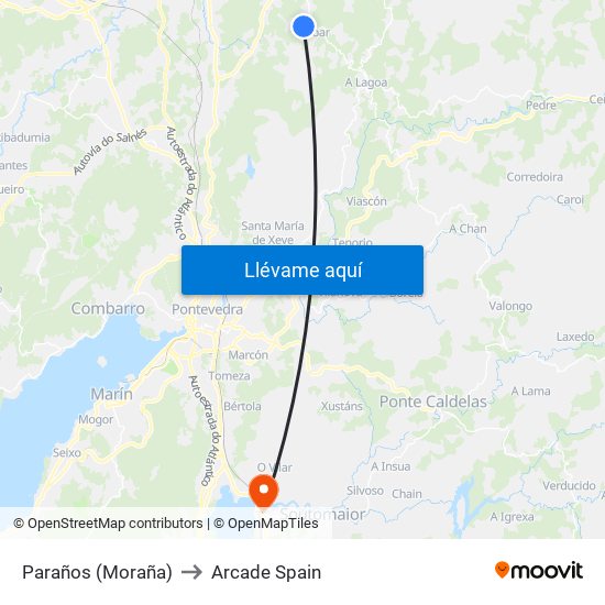 Paraños (Moraña) to Arcade Spain map