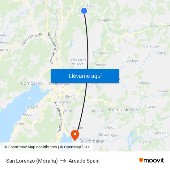 San Lorenzo (Moraña) to Arcade Spain map