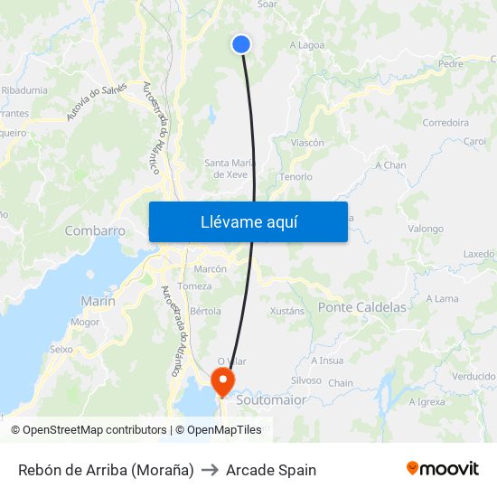 Rebón de Arriba (Moraña) to Arcade Spain map