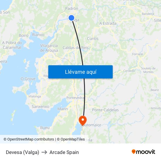 Devesa (Valga) to Arcade Spain map