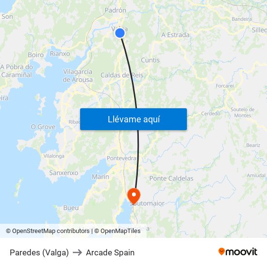 Paredes (Valga) to Arcade Spain map