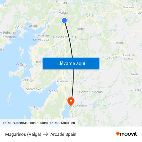Magariños (Valga) to Arcade Spain map