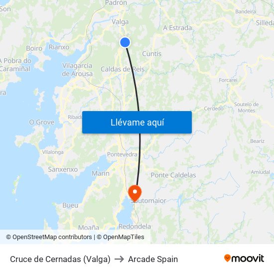Cruce de Cernadas (Valga) to Arcade Spain map