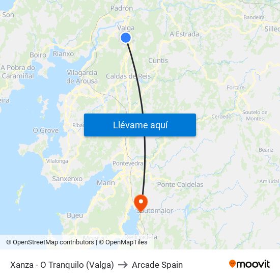 Xanza - O Tranquilo (Valga) to Arcade Spain map
