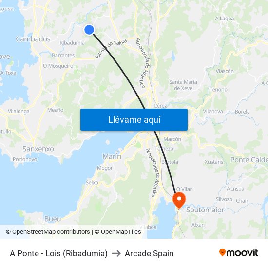 A Ponte - Lois (Ribadumia) to Arcade Spain map
