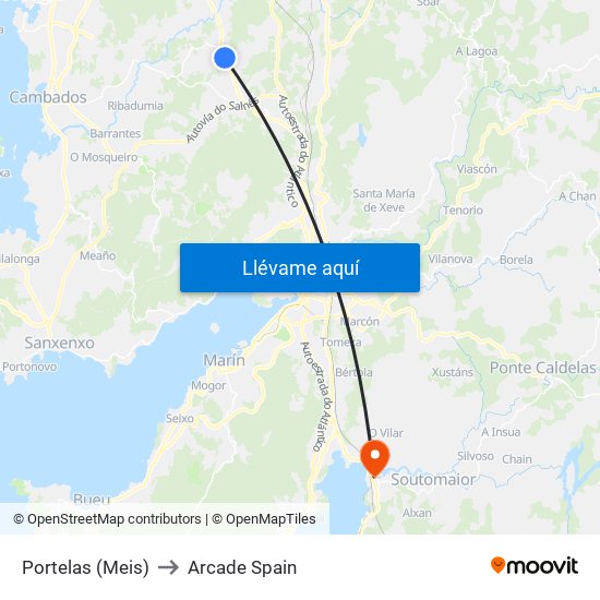Portelas (Meis) to Arcade Spain map