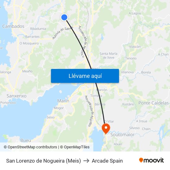 San Lorenzo de Nogueira (Meis) to Arcade Spain map