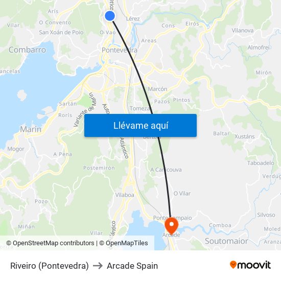 Riveiro (Pontevedra) to Arcade Spain map