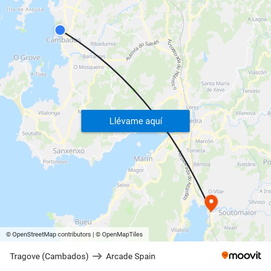 Tragove (Cambados) to Arcade Spain map