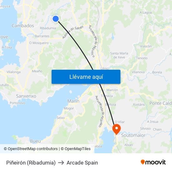 Piñeirón (Ribadumia) to Arcade Spain map