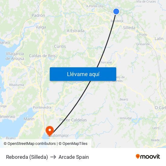 Reboreda (Silleda) to Arcade Spain map