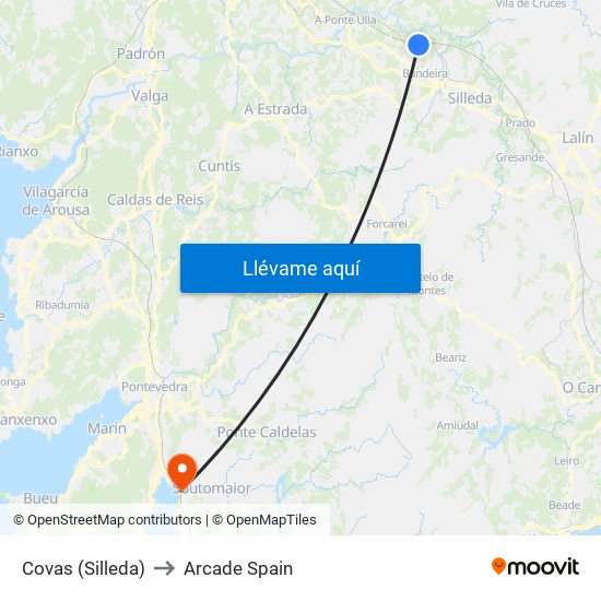 Covas (Silleda) to Arcade Spain map