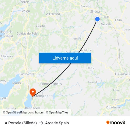 A Portela (Silleda) to Arcade Spain map