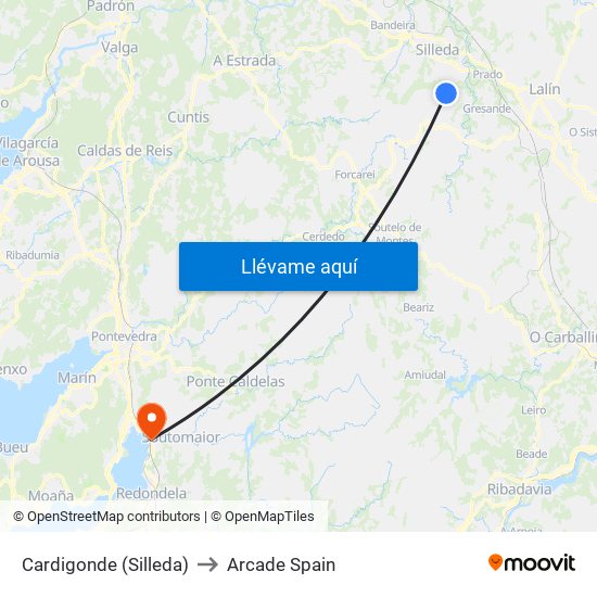 Cardigonde (Silleda) to Arcade Spain map