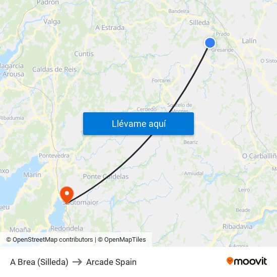 A Brea (Silleda) to Arcade Spain map