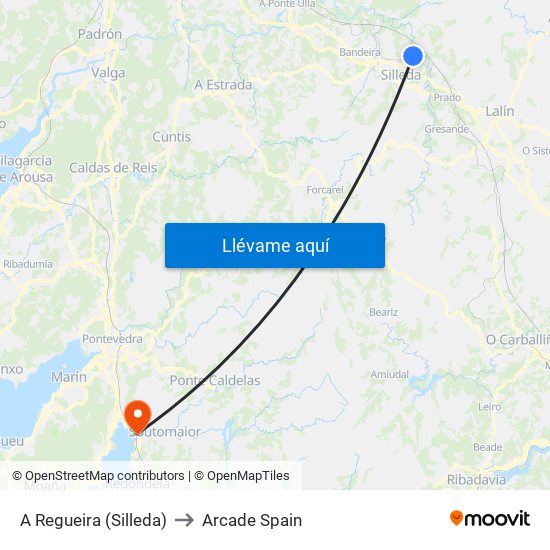 A Regueira (Silleda) to Arcade Spain map