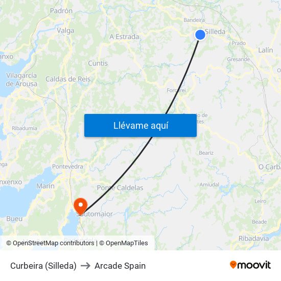 Curbeira (Silleda) to Arcade Spain map