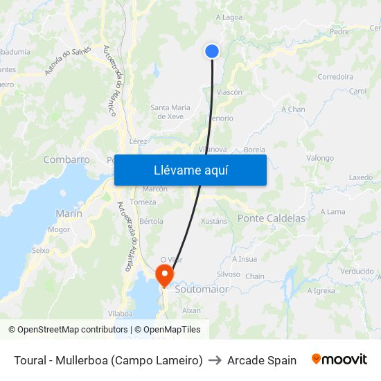 Toural - Mullerboa (Campo Lameiro) to Arcade Spain map