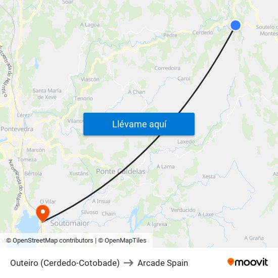 Outeiro (Cerdedo-Cotobade) to Arcade Spain map