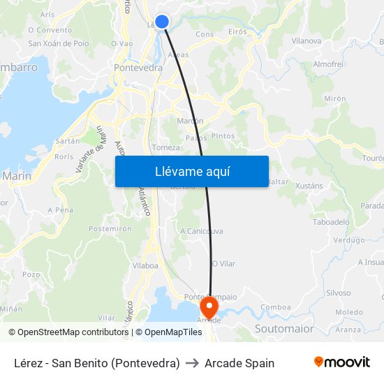Lérez - San Benito (Pontevedra) to Arcade Spain map