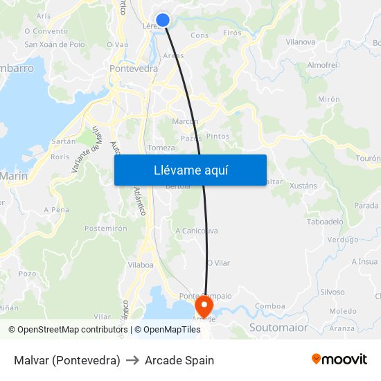 Malvar (Pontevedra) to Arcade Spain map