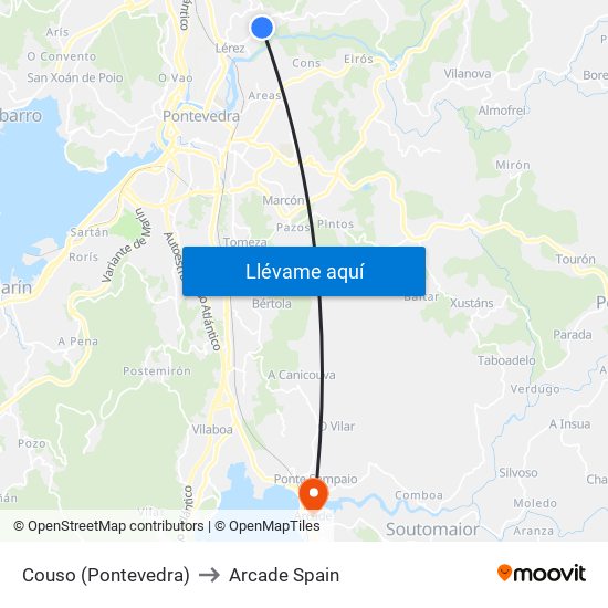 Couso (Pontevedra) to Arcade Spain map