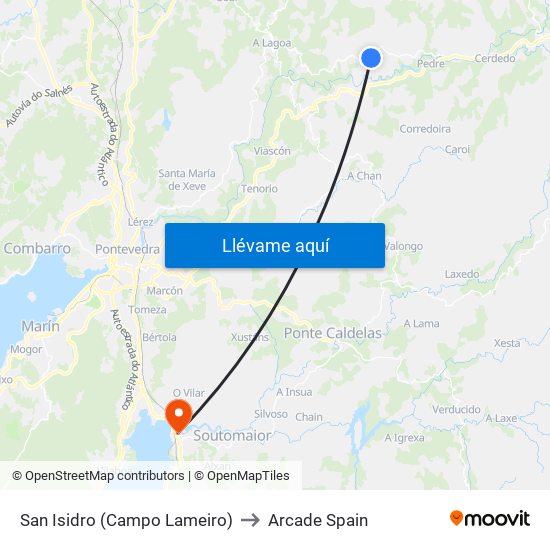 San Isidro (Campo Lameiro) to Arcade Spain map