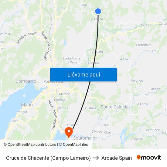 Cruce de Chacente (Campo Lameiro) to Arcade Spain map