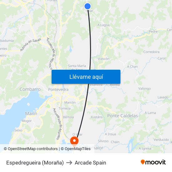 Espedregueira (Moraña) to Arcade Spain map
